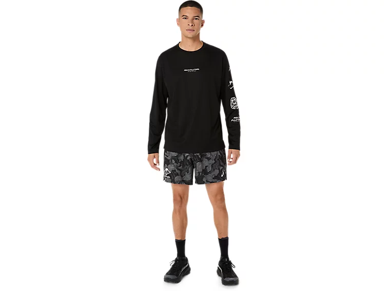 Asics Mens Fujitrail All Over Print Shorts | Black/Carbon Cream - Image 8