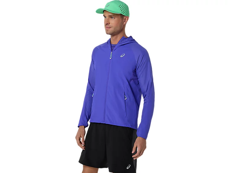 Asics Mens Road Packable Jacket | Cobalt Burst/Illuminate Green - Image 4