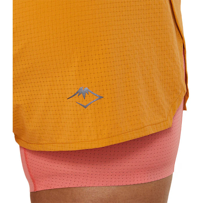 Asics Womens FujiTrail 2-in-1 Short | Sandstorm/Papaya - Image 4