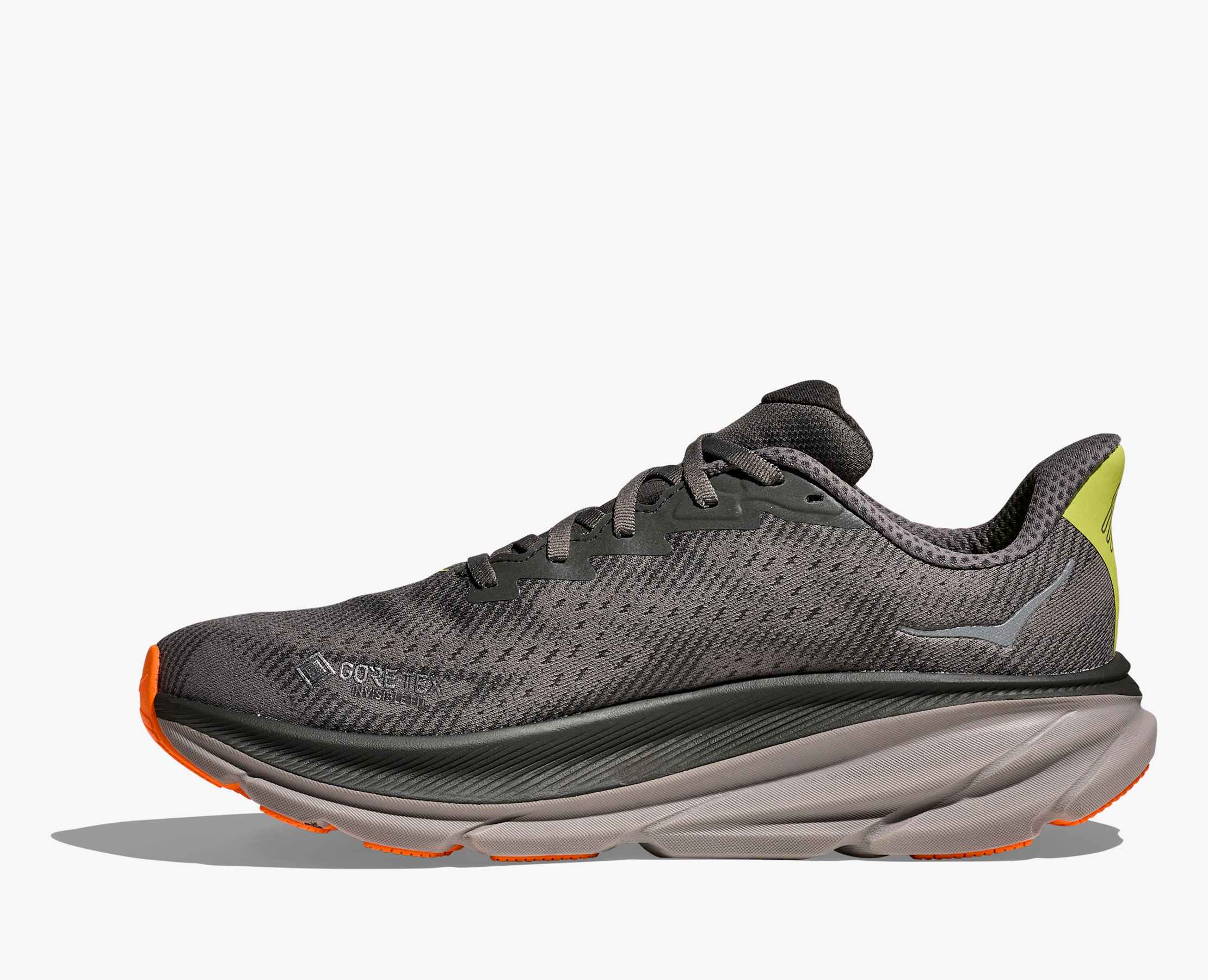 Hoka Mens Clifton 9 Goretex | Asphalt Grey/Gravel - Image 2