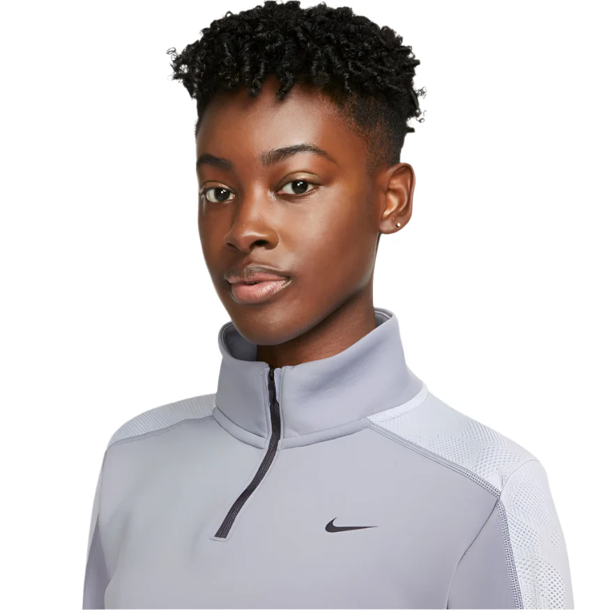 Nike Womens Dri-FIT Long Sleeved 1/4 Zip | Indigo Haze/Oxygen Purple - Image 3