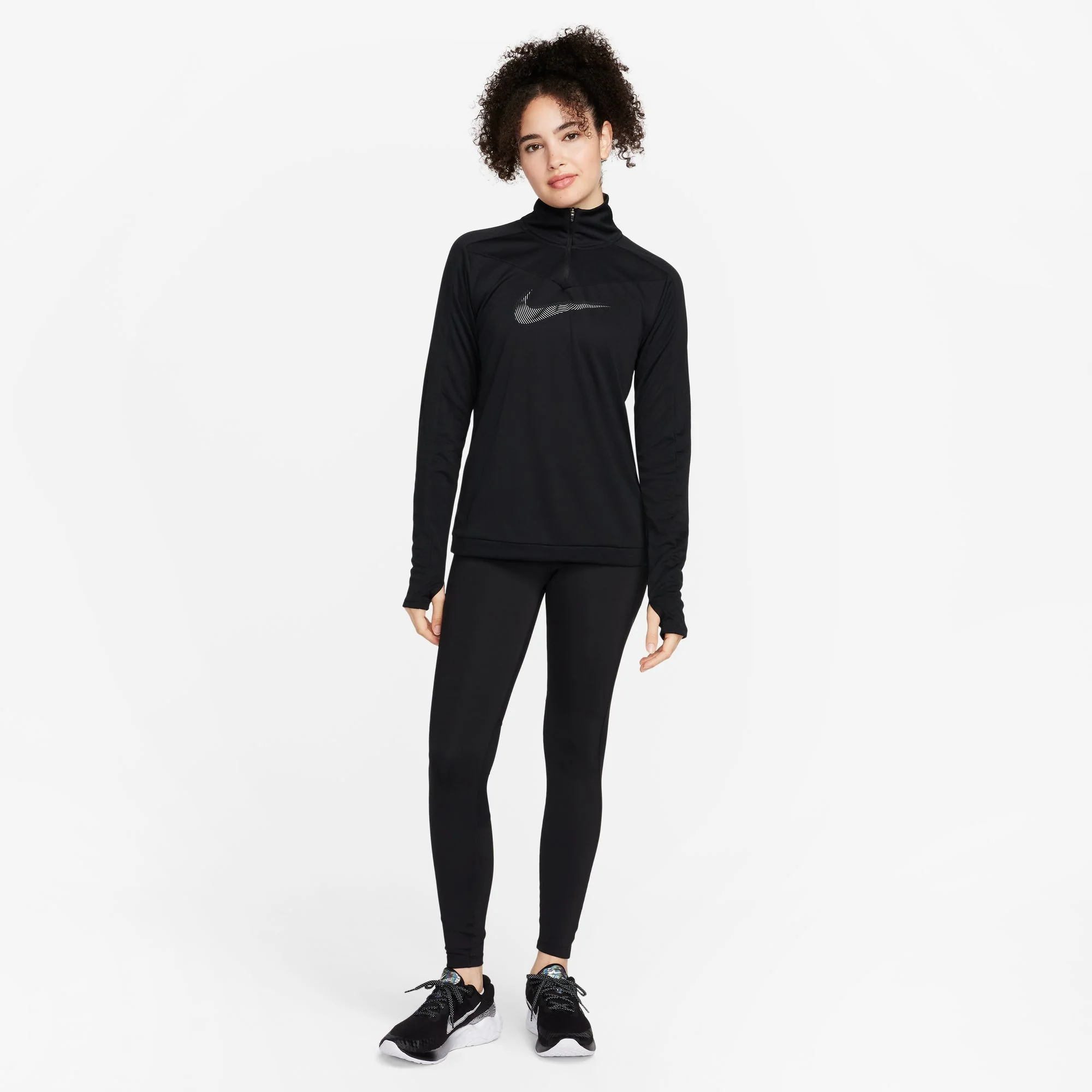 Nike Womens Dri-FIT Swoosh 1/4 Zip | Black/Cool Grey - Image 5