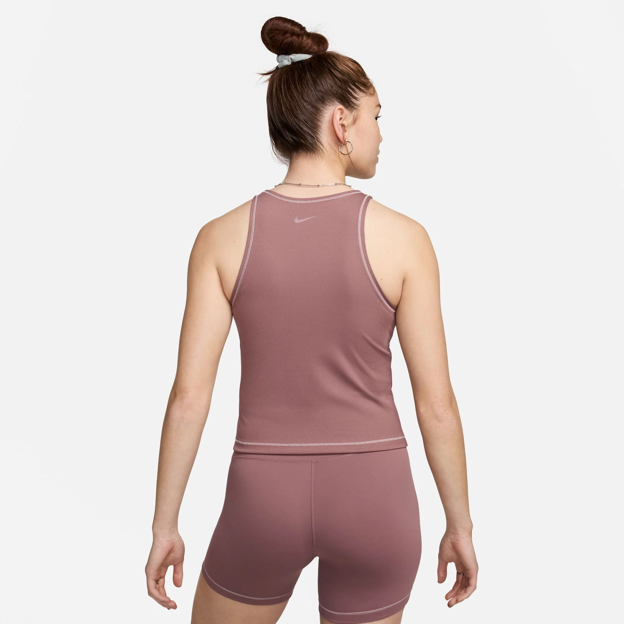 Nike Womens One Fitted Dri-FIT Ribbed Tank | Smokey Mauve/Platinum Violet - Image 2