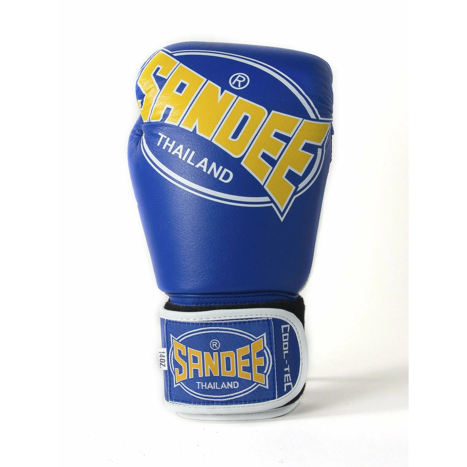 SANDEE COOL-TEC VELCRO 3 TONE LEATHER BOXING GLOVE | BLUE/YELLOW/WHITE - Image 3
