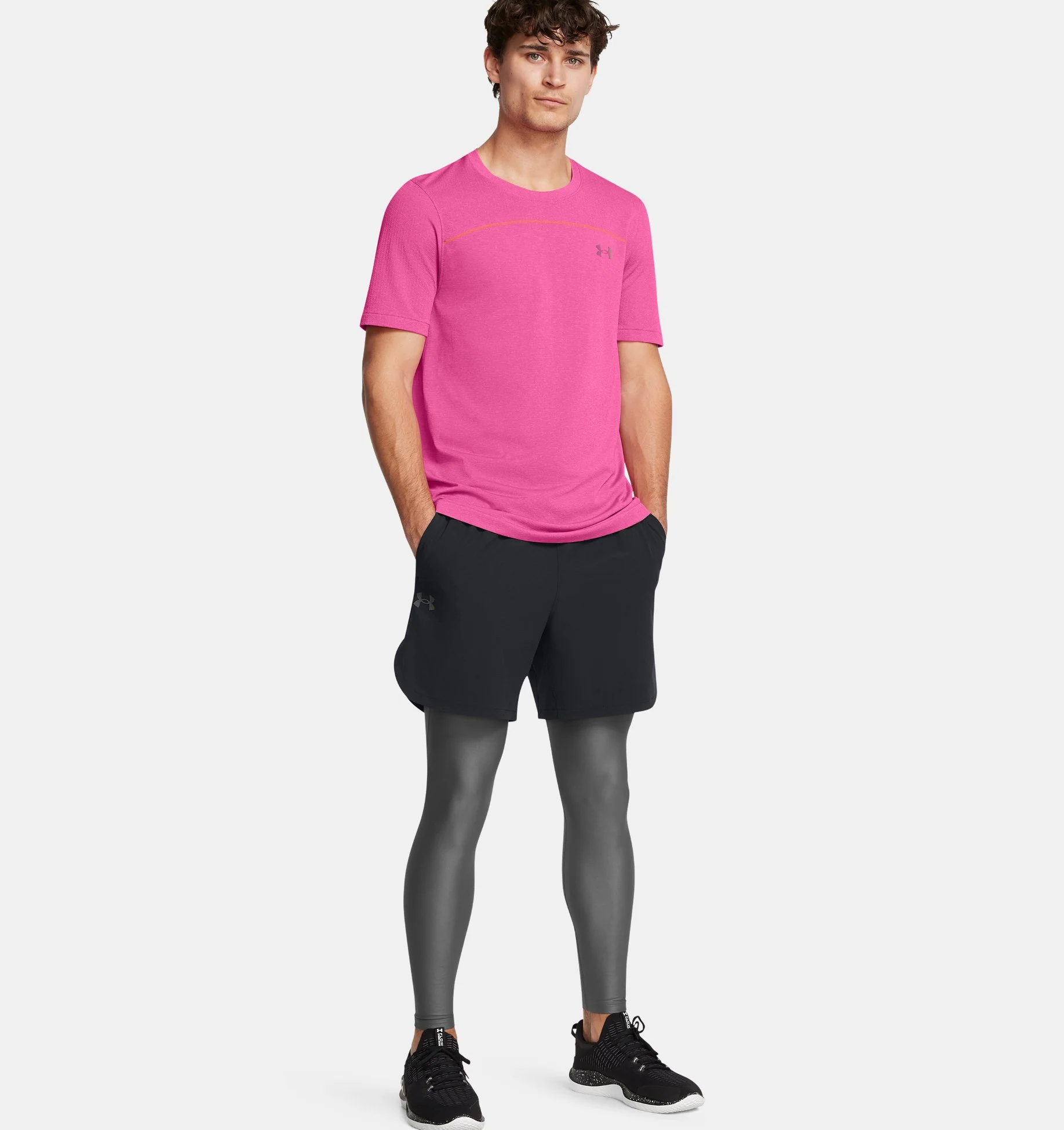 Under Armour Mens Vanish Elite Seamless Wordmark Tee | Astro Pink/Phoenix Fire - Image 5